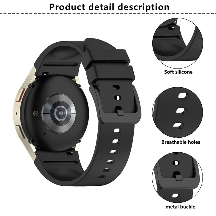KALEBOL Silicone Watch Strap for Samsung Galaxy Watch7 / Watch FE 40mm / Watch6 / Watch 5 Wrist Band with Color Matched Buckle - Black
