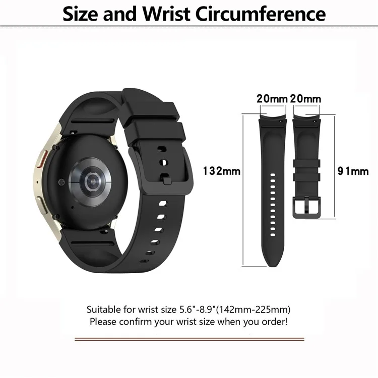 KALEBOL Silicone Watch Strap for Samsung Galaxy Watch7 / Watch FE 40mm / Watch6 / Watch 5 Wrist Band with Color Matched Buckle - Black