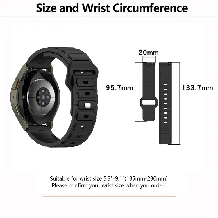 Pulseira de relógio de silicone KALEBOL 20mm para Samsung Galaxy Watch6 Classic 47mm / 43mm / Huawei Watch GT 3 Pro 43mm Pulseira de relógio em forma de I - Preto