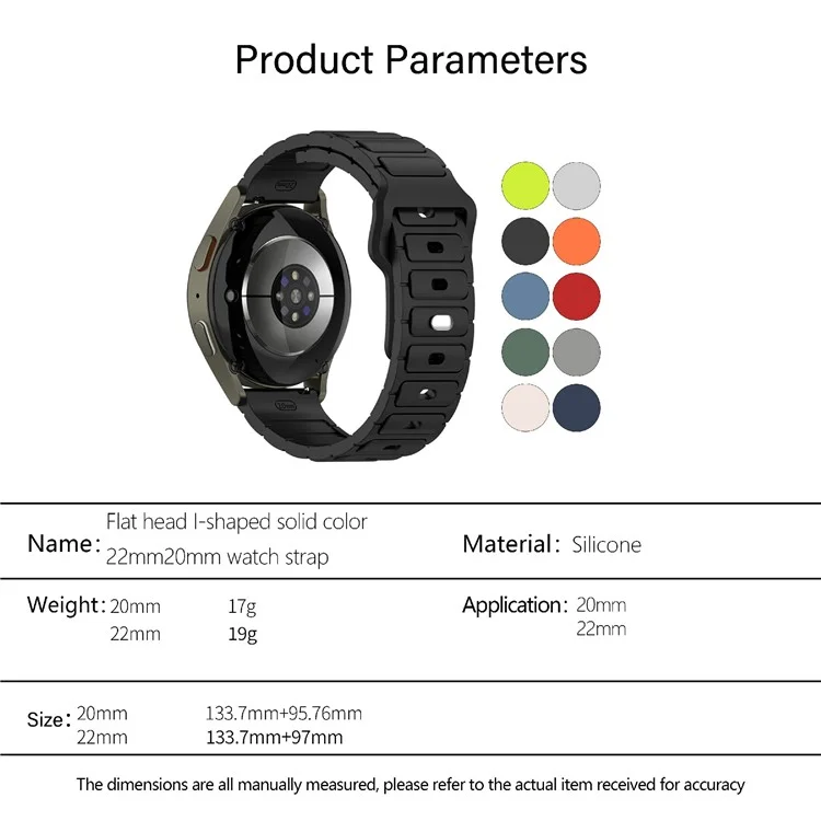 Pulseira de relógio de silicone KALEBOL 20mm para Samsung Galaxy Watch6 Classic 47mm / 43mm / Huawei Watch GT 3 Pro 43mm Pulseira de relógio em forma de I - Preto