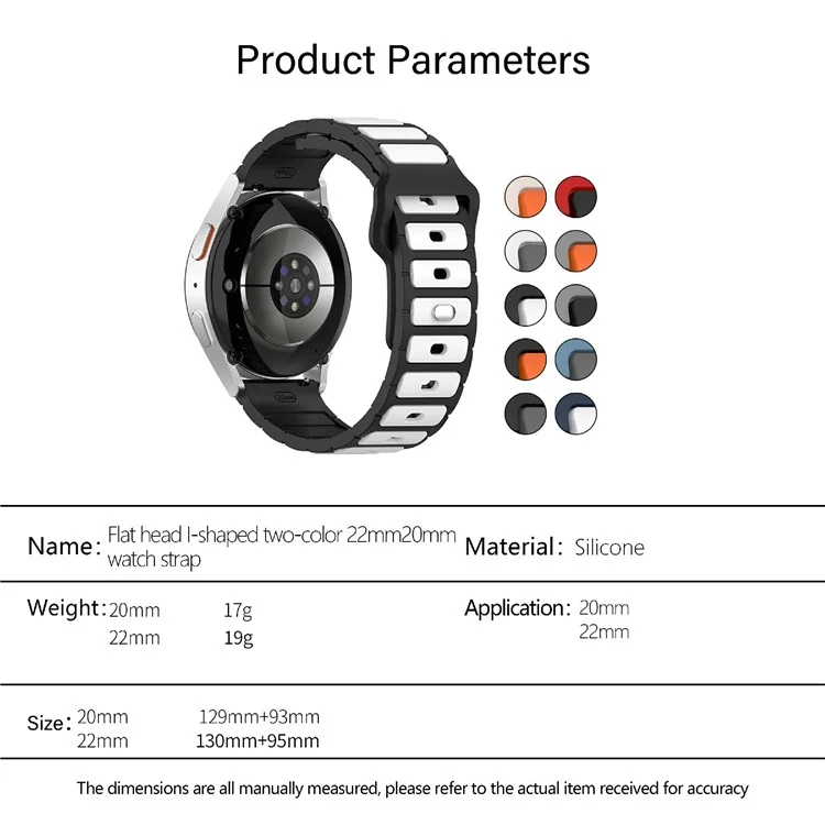 KALEBOL 20mm Dual Color Silicone Strap for Samsung Galaxy Watch6 Classic 47mm / 43mm / Huawei Watch GT 3 Pro 43mm Watch Band - Black+White