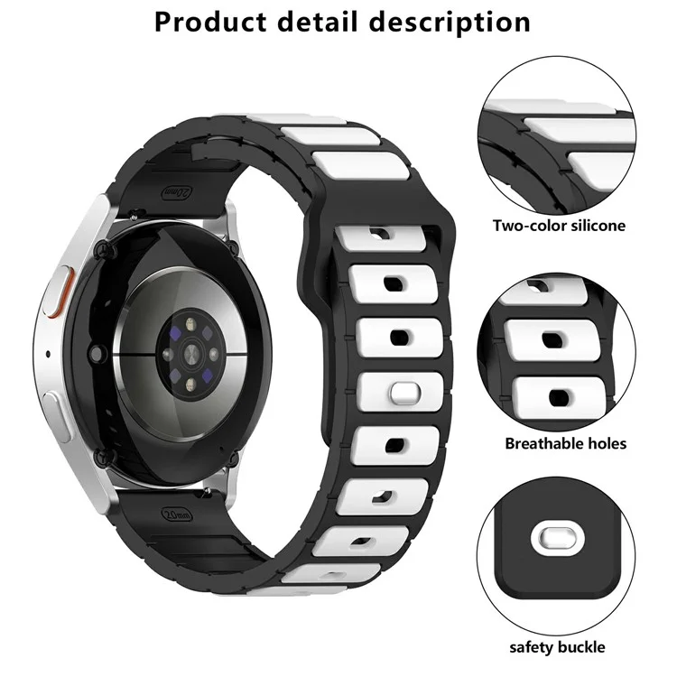 KALEBOL 22mm Dual Color Silikonarmband für Samsung Galaxy Watch3 45mm / Huawei Watch GT 5 46mm / GT 5 Pro 46mm Armband - Schwarz+Weiß