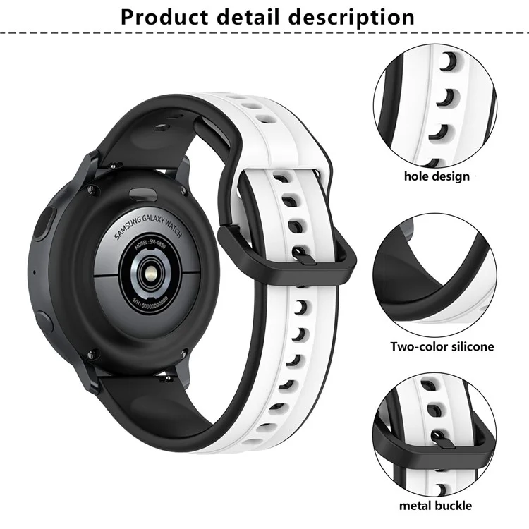 Pulseira de silicone de 20 mm KALEBOL para Samsung Galaxy Watch6 Classic 47mm / 43mm / Huawei Watch GT 3 Pro 43mm Dual Color - Branco+Preto