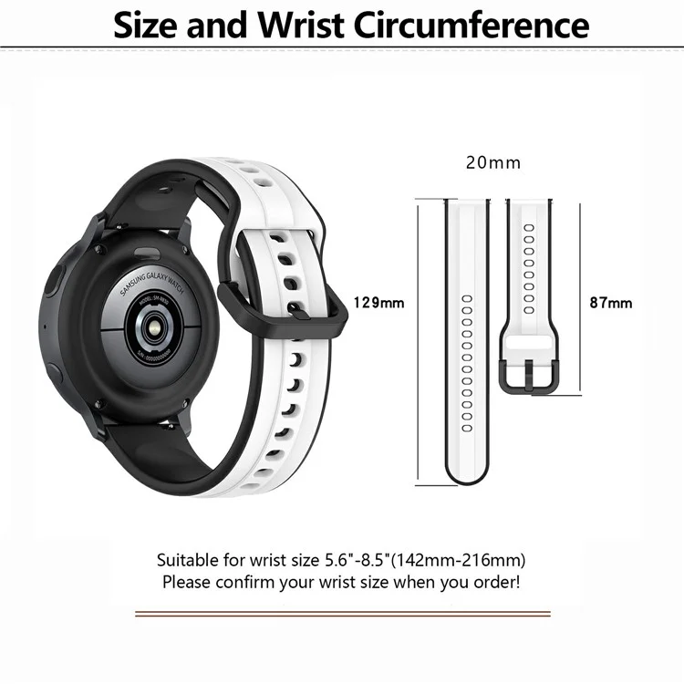 Pulseira de silicone de 20 mm KALEBOL para Samsung Galaxy Watch6 Classic 47mm / 43mm / Huawei Watch GT 3 Pro 43mm Dual Color - Branco+Preto