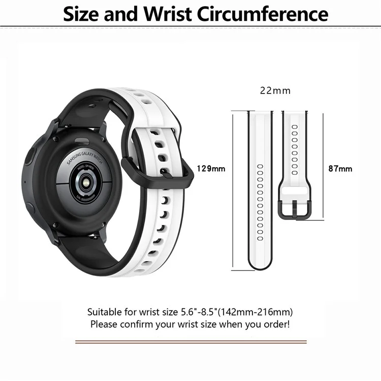 KALEBOL 22mm Silikonarmband für Samsung Galaxy Watch3 45mm / Huawei Watch GT 5 46mm / GT 5 Pro 46mm Zweifarbiges Armband - Weiß+Schwarz