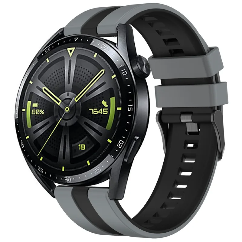 KALEBOL 20mm Dual-Farbiges Silikonarmband für Samsung Galaxy Watch6 Classic 47mm / 43mm / Huawei Watch GT 3 Pro 43mm Uhrenarmband - Dunkelgrau+Schwarz