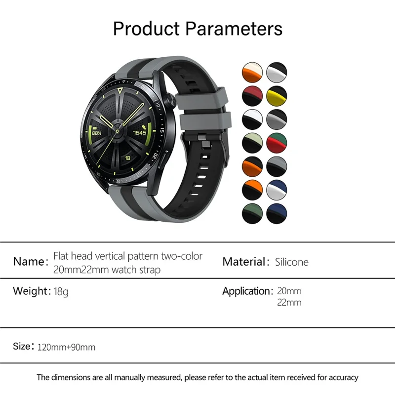 KALEBOL 20mm Dual-Farbiges Silikonarmband für Samsung Galaxy Watch6 Classic 47mm / 43mm / Huawei Watch GT 3 Pro 43mm Uhrenarmband - Dunkelgrau+Schwarz