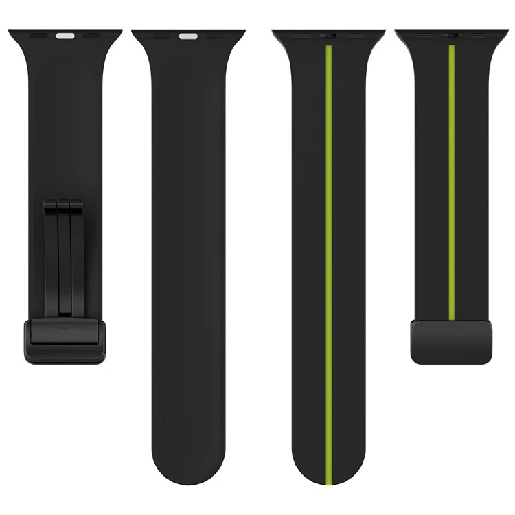 KALEBOL Magnetic Silicone Strap for Apple Watch Series 10 Ultra 9 8 7 SE 6 5 4 3 2 1 46mm 49mm 45mm 44mm 42mm Stripe Watch Band - Black+Lime