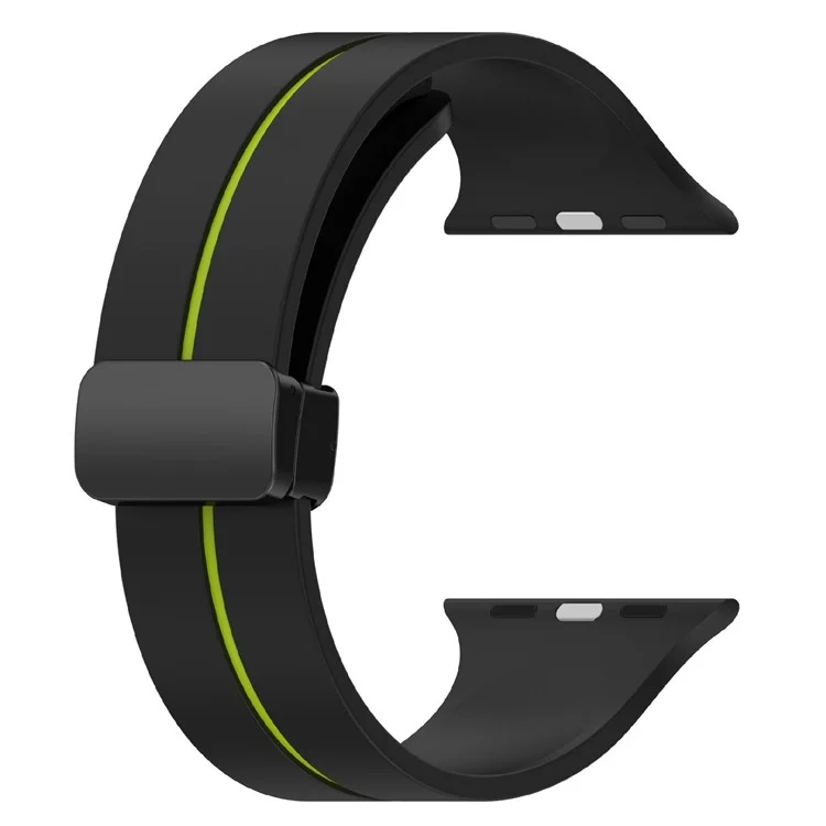 KALEBOL Magnetic Silicone Strap for Apple Watch Series 10 Ultra 9 8 7 SE 6 5 4 3 2 1 46mm 49mm 45mm 44mm 42mm Stripe Watch Band - Black+Lime