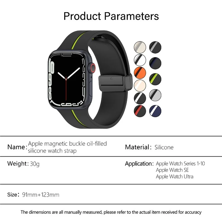 KALEBOL Magnetic Silicone Strap for Apple Watch Series 10 Ultra 9 8 7 SE 6 5 4 3 2 1 46mm 49mm 45mm 44mm 42mm Stripe Watch Band - Black+Lime
