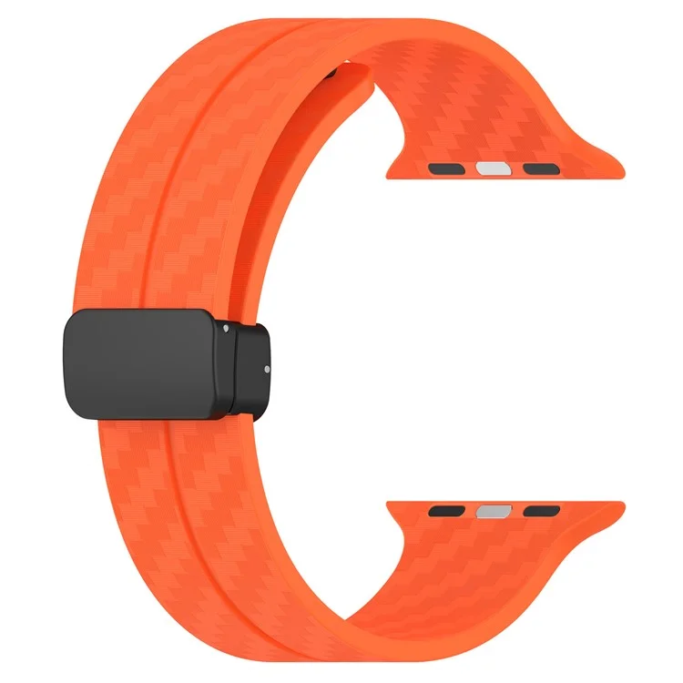 KALEBOL Magnetic Silicone Strap for Apple Watch Series 10 9 8 7 SE 6 5 4 3 2 1 42mm 41mm 40mm 38mm Carbon Fiber Texture Watch Band - Orange