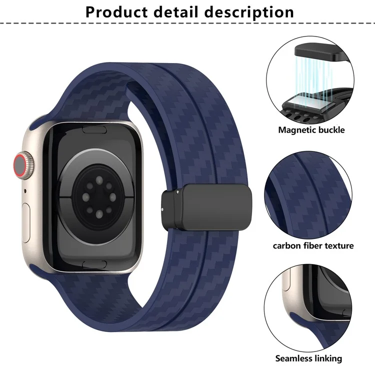 KALEBOL Magnetic Silicone Strap for Apple Watch Series 10 9 8 7 SE 6 5 4 3 2 1 42mm 41mm 40mm 38mm Carbon Fiber Texture Watch Band - Orange