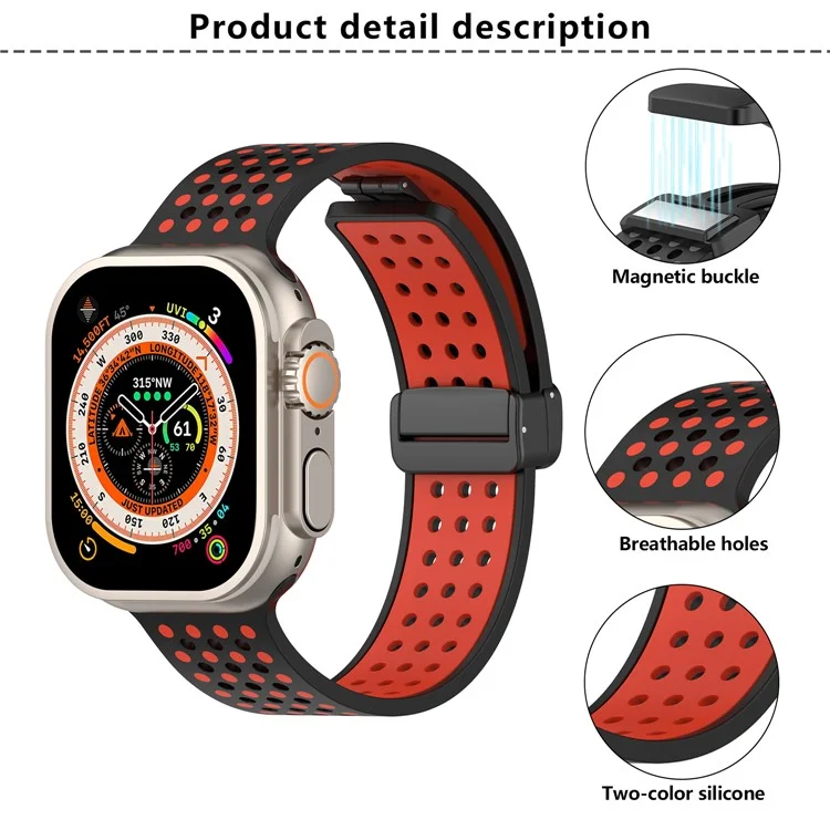 KALEBOL Magnetic Silicone Strap for Apple Watch Series 10 Ultra 9 8 7 SE 6 5 4 3 2 1 46mm 49mm 45mm 44mm 42mm Dual Color Watch Band - Red+Black