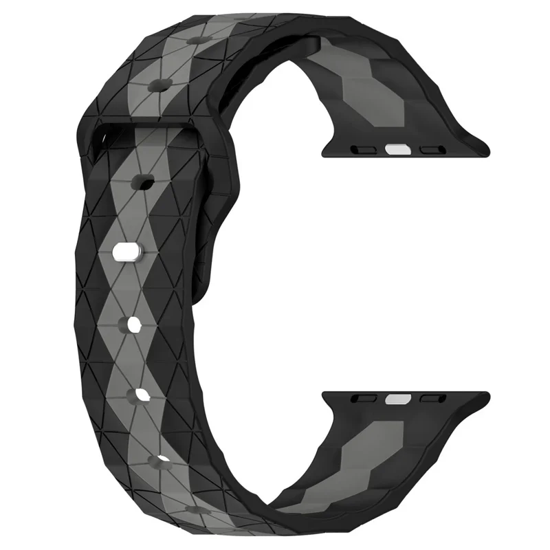 KALEBOL Bracelet en silicone à motif de football pour Apple Watch Series 10 Ultra 9 8 7 SE 6 5 4 3 2 1 46mm 49mm 45mm 44mm 42mm - Noir+Gris
