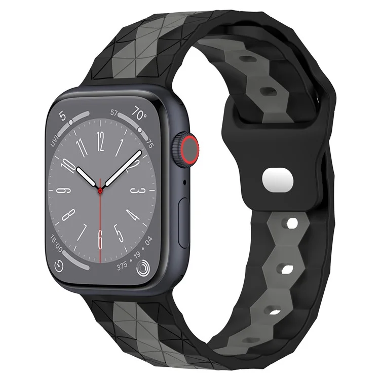 KALEBOL Bracelet en silicone à motif de football pour Apple Watch Series 10 Ultra 9 8 7 SE 6 5 4 3 2 1 46mm 49mm 45mm 44mm 42mm - Noir+Gris