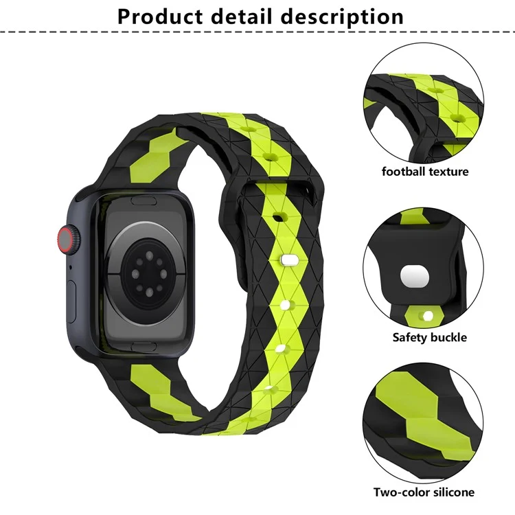 KALEBOL Bracelet en silicone à motif de football pour Apple Watch Series 10 Ultra 9 8 7 SE 6 5 4 3 2 1 46mm 49mm 45mm 44mm 42mm - Noir+Gris