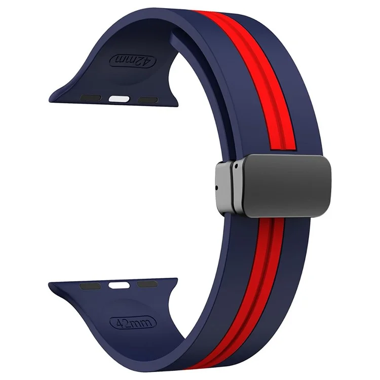 KALEBOL Striped Magnetic Silicone Strap for Apple Watch Series 10 Ultra 9 8 7 SE 6 5 4 3 2 1 46mm 49mm 45mm 44mm 42mm Watch Band - Midnight Blue+Red
