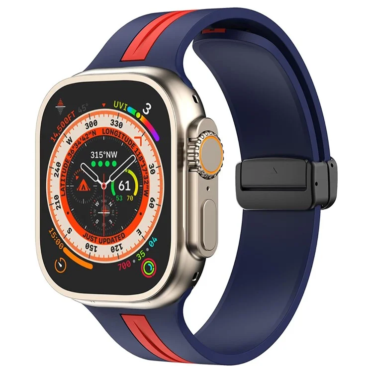 KALEBOL Striped Magnetic Silicone Strap for Apple Watch Series 10 Ultra 9 8 7 SE 6 5 4 3 2 1 46mm 49mm 45mm 44mm 42mm Watch Band - Midnight Blue+Red