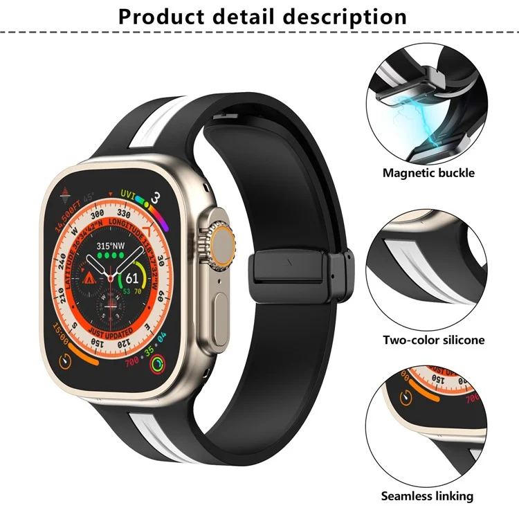 KALEBOL Striped Magnetic Silicone Strap for Apple Watch Series 10 Ultra 9 8 7 SE 6 5 4 3 2 1 46mm 49mm 45mm 44mm 42mm Watch Band - Midnight Blue+Red