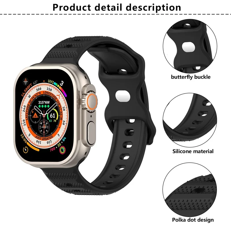 KALEBOL Dots Silicone Strap for Apple Watch Series 10 Ultra 9 8 7 SE 6 5 4 3 2 1 46mm 49mm 45mm 44mm 42mm Reverse Buckle Watch Band - Black