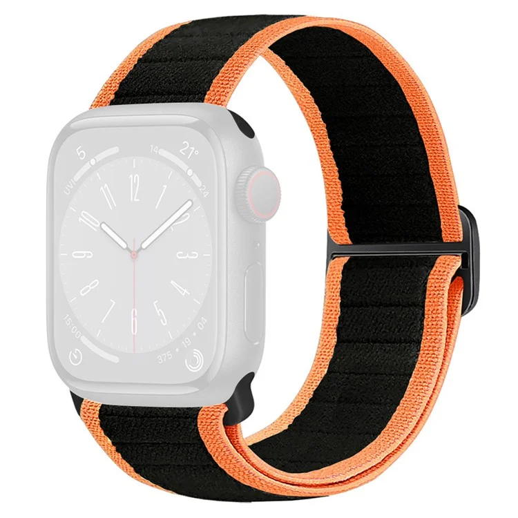 Bracelet de Montre pour Apple Watch Série 10 9 8 7 SE 6 5 4 3 2 1 42mm 41mm 40mm 38mm Boucle Élastique Nylon en Forme de Huit - Noir Orange