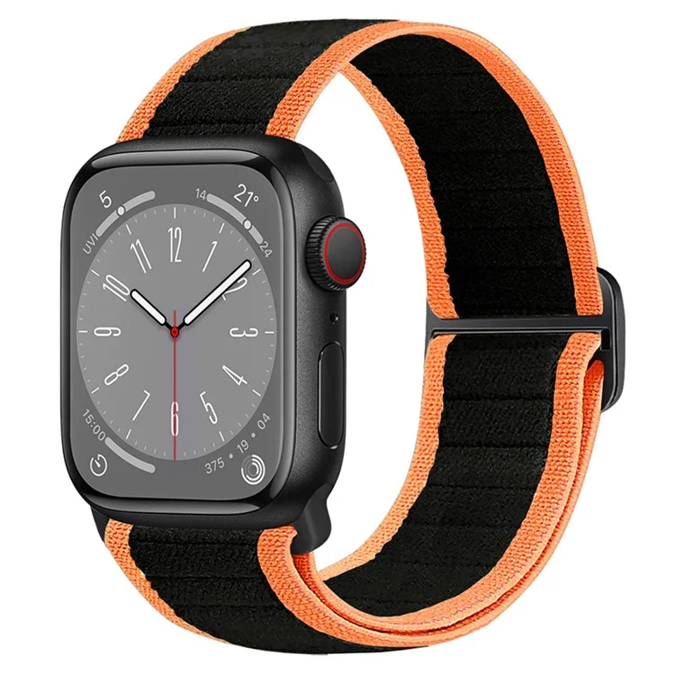 Bracelet de Montre pour Apple Watch Série 10 9 8 7 SE 6 5 4 3 2 1 42mm 41mm 40mm 38mm Boucle Élastique Nylon en Forme de Huit - Noir Orange