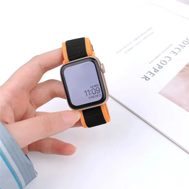 Bracelet de Montre pour Apple Watch Série 10 9 8 7 SE 6 5 4 3 2 1 42mm 41mm 40mm 38mm Boucle Élastique Nylon en Forme de Huit - Noir Orange