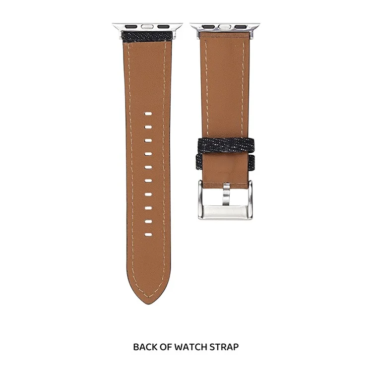 Armband für Apple Watch Serie 10 9 8 7 SE 6 5 4 3 2 1 42mm 41mm 40mm 38mm Besticktes Jeans-Leder-Armband - Braun / Schwarz