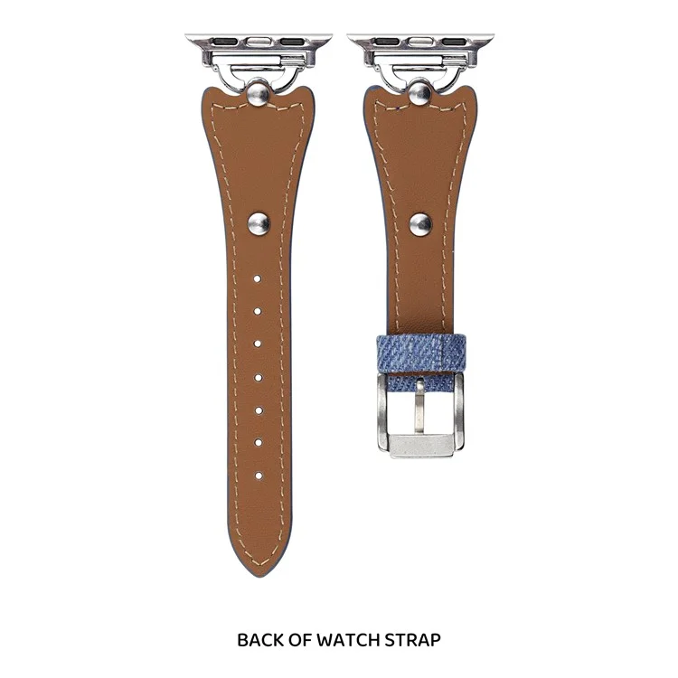 Armband für Apple Watch Series 10 9 8 7 SE 6 5 4 3 2 1 42mm 41mm 40mm 38mm Metall D-Schnalle Jeans-Leder-Armband - Blau / Silber