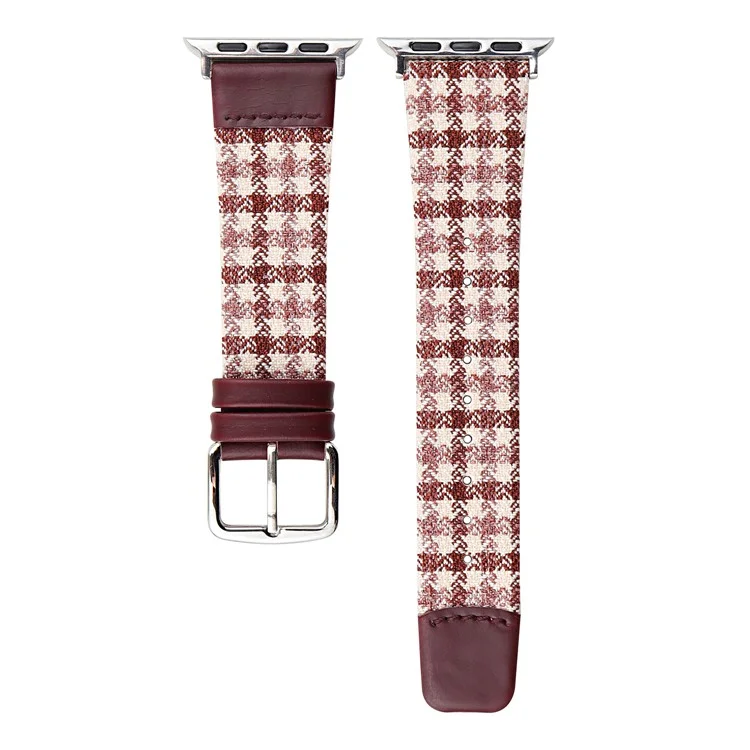 Woolen Fabric Leather Strap for Apple Watch Series 10 9 8 7 SE 6 5 4 3 2 1 42mm 41mm 40mm 38mm Watch Band - Wine Red