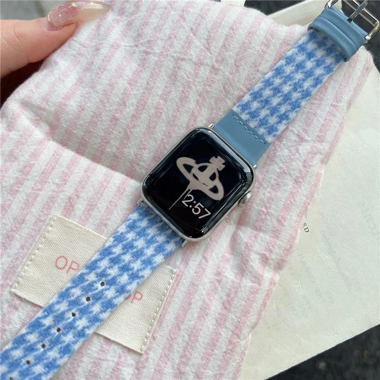 Woolen Fabric Leather Strap for Apple Watch Series 10 9 8 7 SE 6 5 4 3 2 1 42mm 41mm 40mm 38mm Watch Band - Wine Red