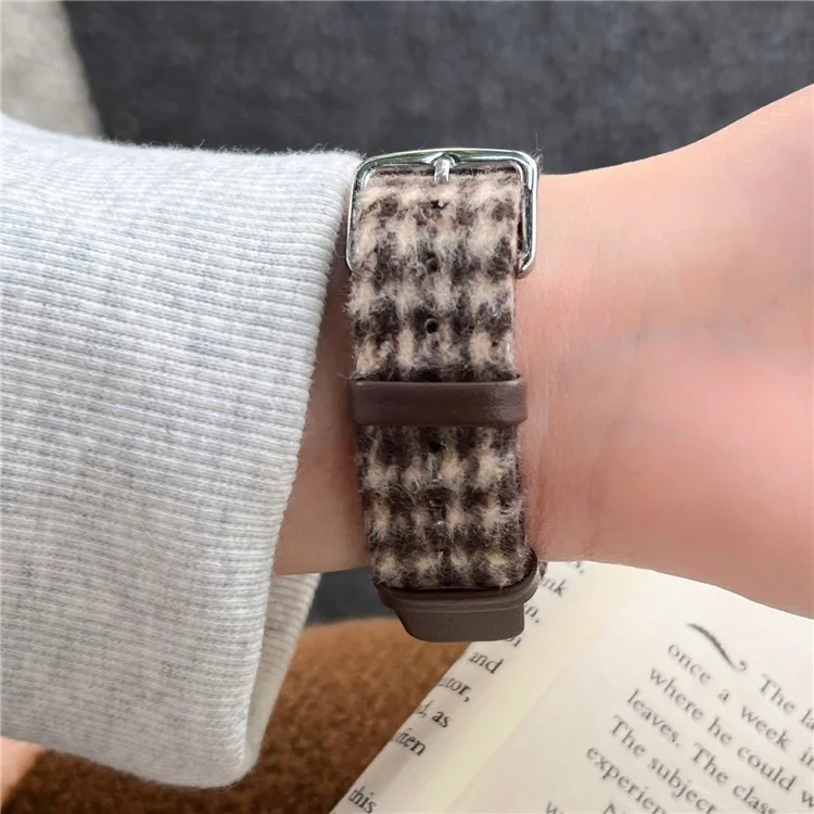 Woolen Fabric Leather Strap for Apple Watch Series 10 9 8 7 SE 6 5 4 3 2 1 42mm 41mm 40mm 38mm Watch Band - Wine Red