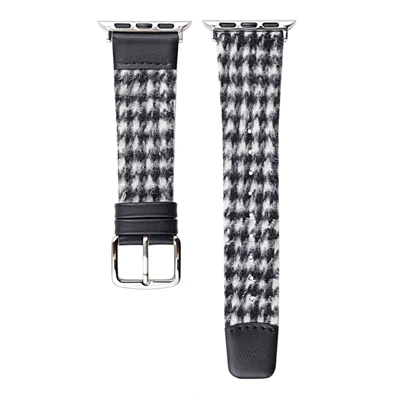 Woolen Fabric Leather Strap for Apple Watch Series 11 10 42mm / 9 8 7 41mm / SE3 SE2 SE 6 5 4 40mm / 3 2 1 38mm Watch Band - Black