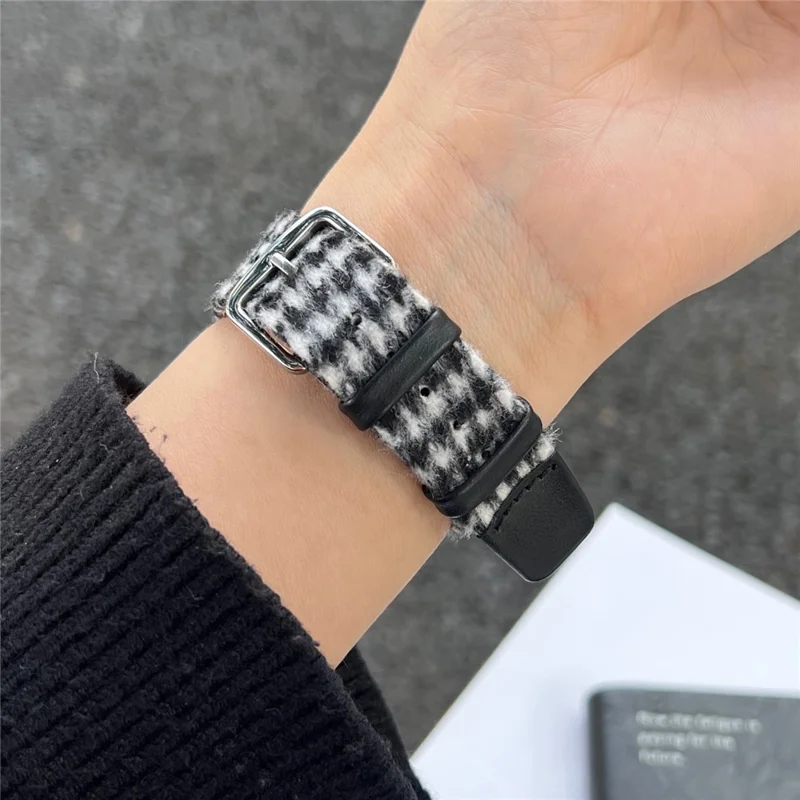 Woolen Fabric Leather Strap for Apple Watch Series 11 10 42mm / 9 8 7 41mm / SE3 SE2 SE 6 5 4 40mm / 3 2 1 38mm Watch Band - Black