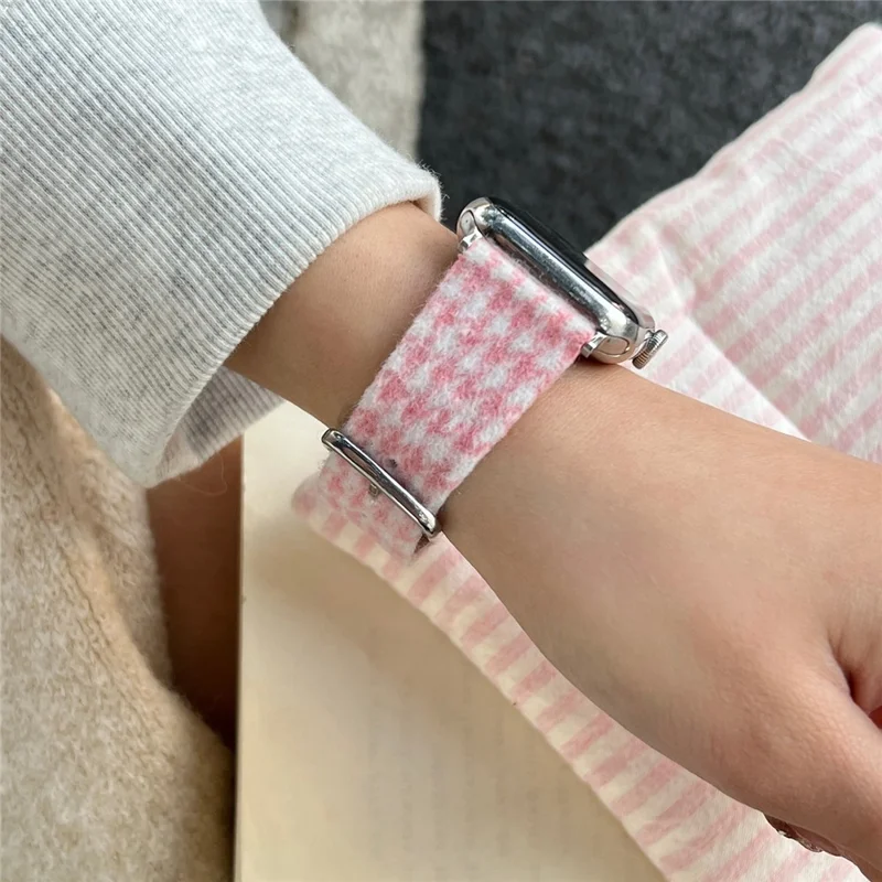 Woolen Fabric Leather Strap for Apple Watch Series 11 10 42mm / 9 8 7 41mm / SE3 SE2 SE 6 5 4 40mm / 3 2 1 38mm Watch Band - Black