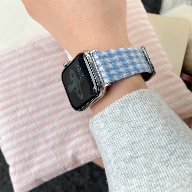 Woolen Fabric Leather Strap for Apple Watch Series 11 10 42mm / 9 8 7 41mm / SE3 SE2 SE 6 5 4 40mm / 3 2 1 38mm Watch Band - Black