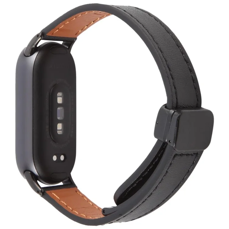 Für Xiaomi Smart Band 9 / 8 Faltbares magnetisches schwarzes Schnallenlederarmband aus Mikrofaser - Schwarz