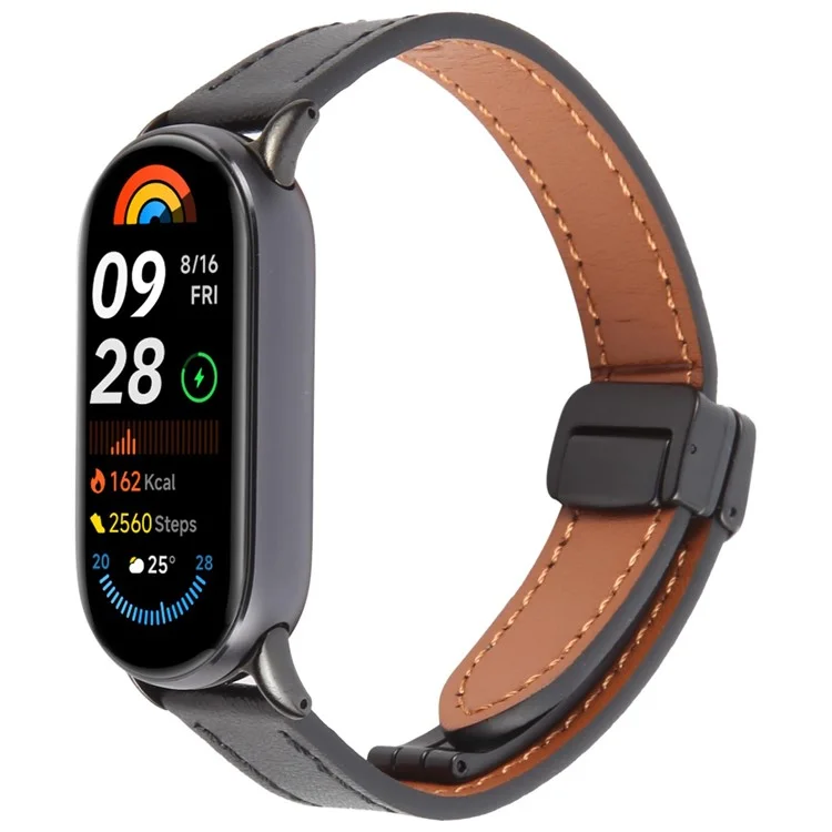 Für Xiaomi Smart Band 9 / 8 Faltbares magnetisches schwarzes Schnallenlederarmband aus Mikrofaser - Schwarz