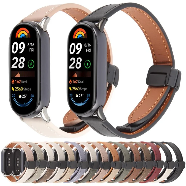 Für Xiaomi Smart Band 9 / 8 Faltbares magnetisches schwarzes Schnallenlederarmband aus Mikrofaser - Schwarz