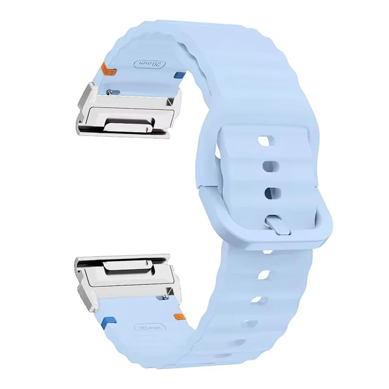 Correa de reloj para Garmin Fenix 8 51mm / Enduro 3 / Enduro 2 Liberación Rápida Textura Ondulada Correa de Silicona con Conector Plateado - Azul Bebé