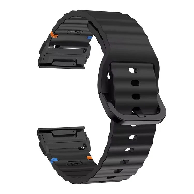Watch Band for Garmin Fenix 8 51mm / Enduro 3 / Enduro 2 Quick Release Wavy Texture Silicone Strap with Black Connector - Black
