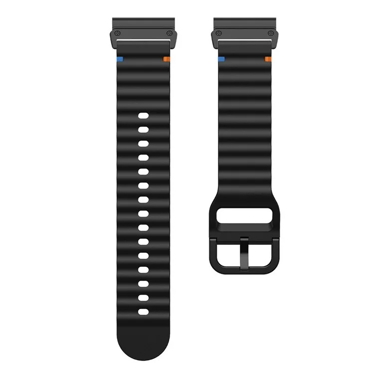 Watch Band for Garmin Fenix 8 51mm / Enduro 3 / Enduro 2 Quick Release Wavy Texture Silicone Strap with Black Connector - Black