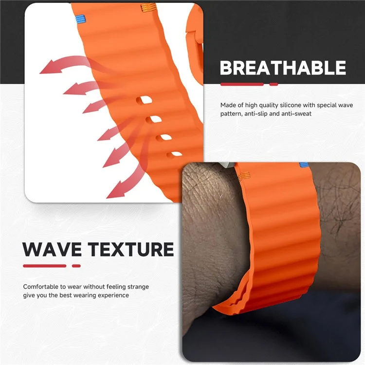 Watch Band for Garmin Fenix 8 51mm / Enduro 3 / Enduro 2 Quick Release Wavy Texture Silicone Strap with Black Connector - Black