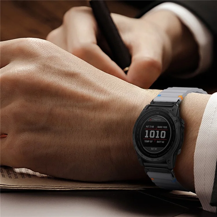 Watch Band for Garmin Fenix 8 51mm / Enduro 3 / Enduro 2 Quick Release Wavy Texture Silicone Strap with Black Connector - Black