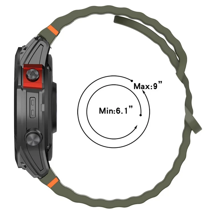 Watch Band for Garmin Fenix 8 51mm / Enduro 3 / Enduro 2 Quick Release Wavy Texture Silicone Strap with Black Connector - Black