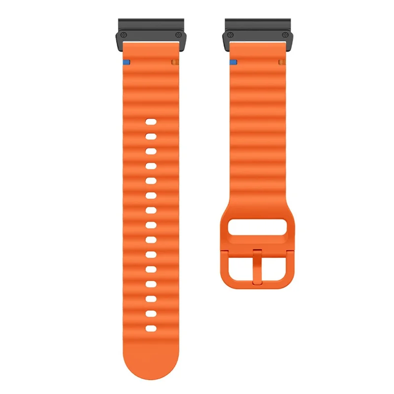 For Garmin Fenix 8 47mm / Fenix E 47mm 22mm Quick Release Wavy Texture Silicone Watch Strap with Black Connector - Orange