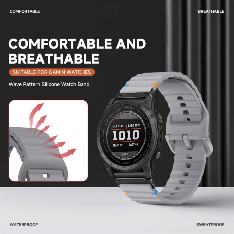 For Garmin Fenix 8 47mm / Fenix E 47mm 22mm Quick Release Wavy Texture Silicone Watch Strap with Black Connector - Orange