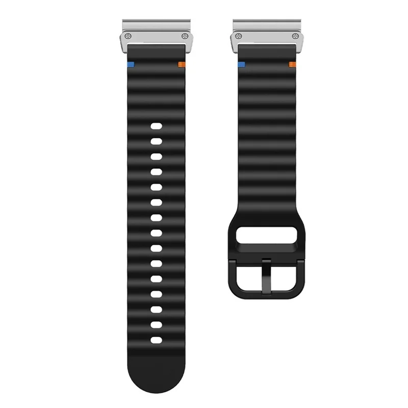 For Garmin Fenix 8 47mm / Fenix E 47mm 22mm Quick Release Wavy Texture Silicone Watch Strap with Silver Connector - Black