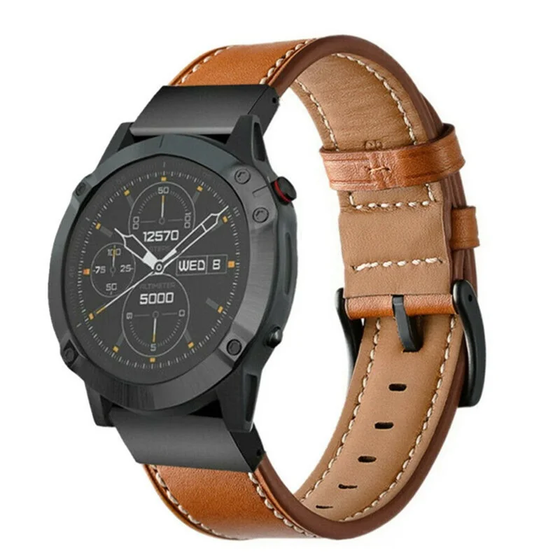 Correa de reloj de cuero de 26 mm para Garmin Fenix 8 51 mm / Enduro 3 / Enduro 2 con diseño de línea de costura - Marrón