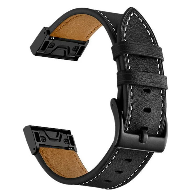 Für Garmin Fenix 8 47mm / E 47mm Lederarmband 22mm mit Ziernähten - Schwarz